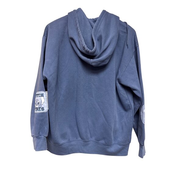 Disney Lilo Stitch Women's Hoodie Full Zip Patch Blue Hood Sweatshirt Large NEW - Picture 3 of 8